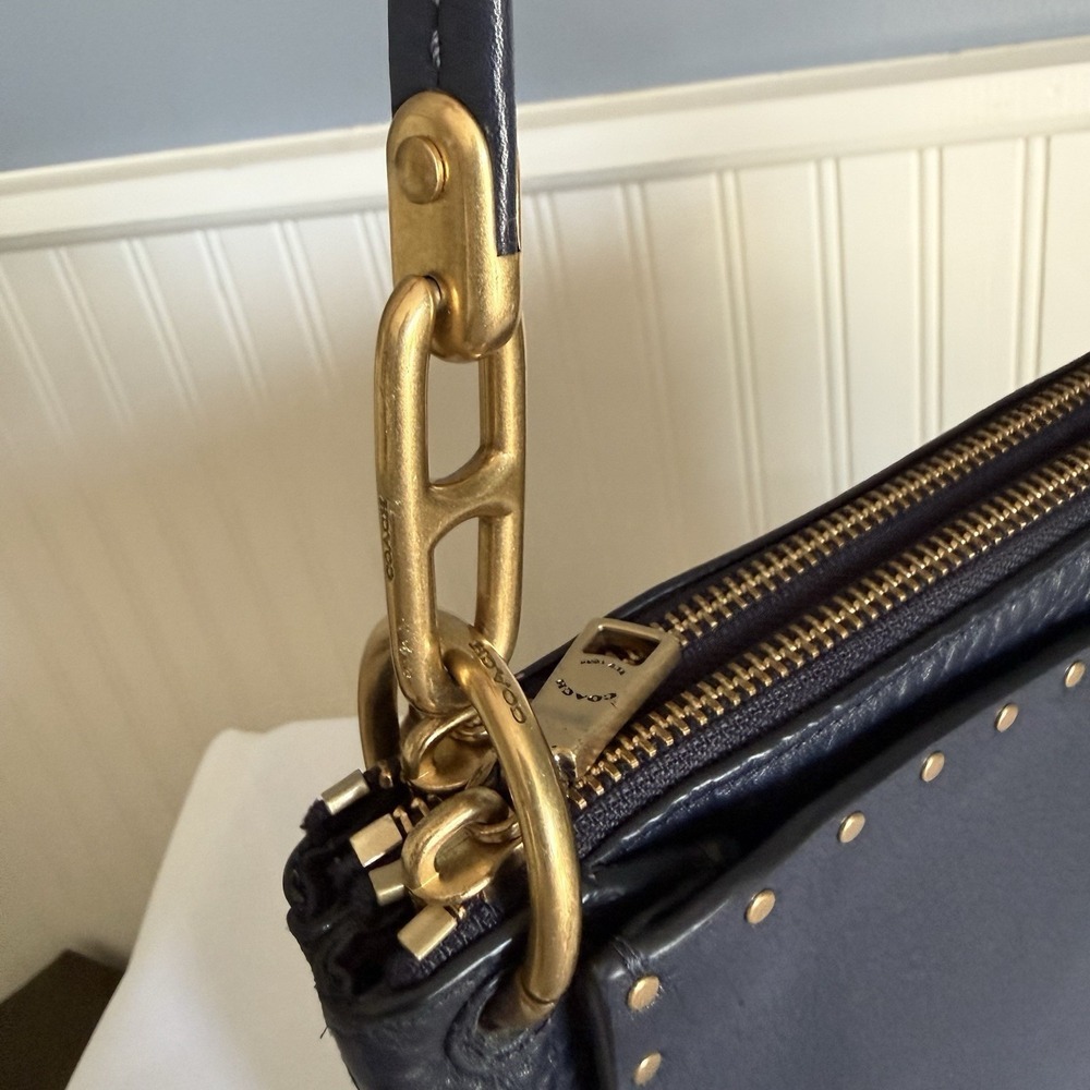Coach Dreamer 54070 Shoulder Bag Purse Midnight Navy Blue Charms Rivets Medium - Picture 11 of 16